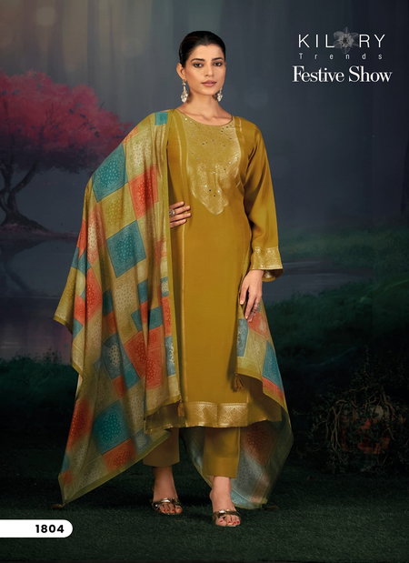 Festive Show By Kilory Trends Pure Muslin Jacquard Silk With  Handwork Top Bottom With Dupatta Wholesale Online